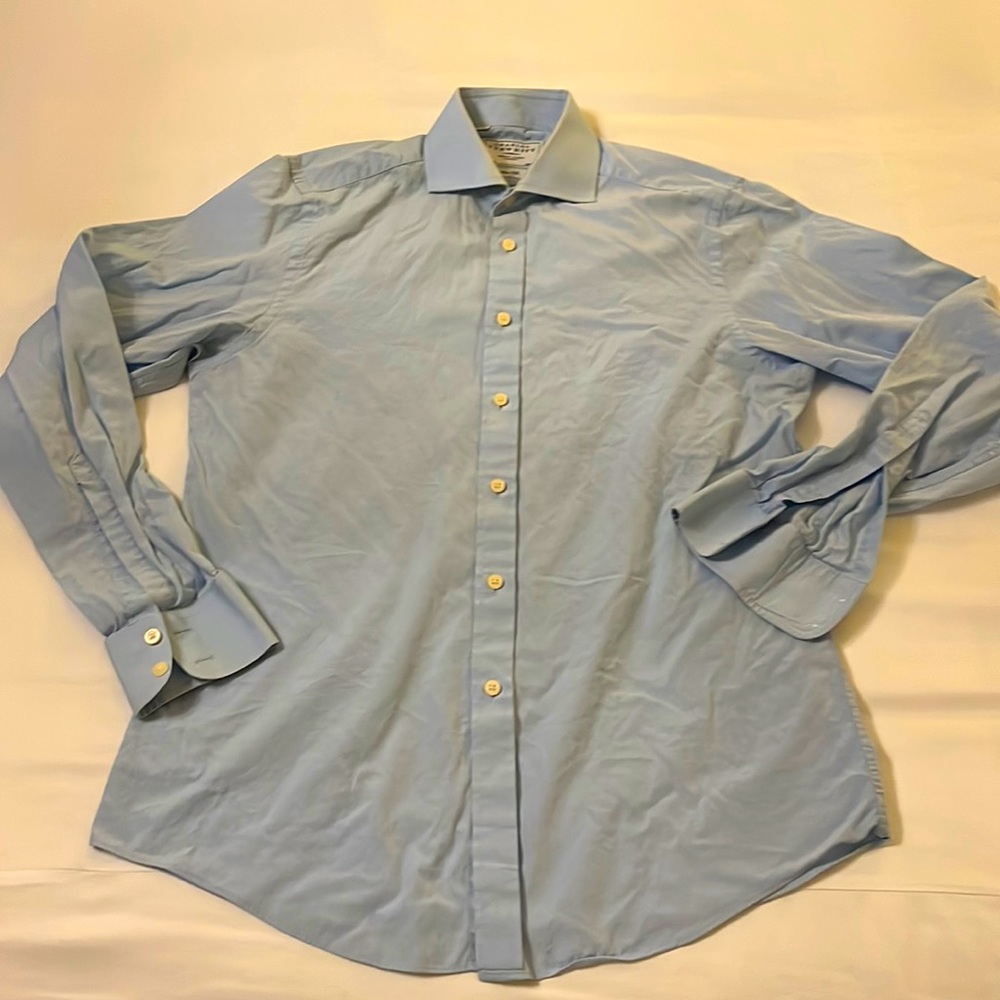 Charles Tyrwhitt Blue Poplin Cotton Button Down Dress Shirt Slim Fit 15.5 / 35”